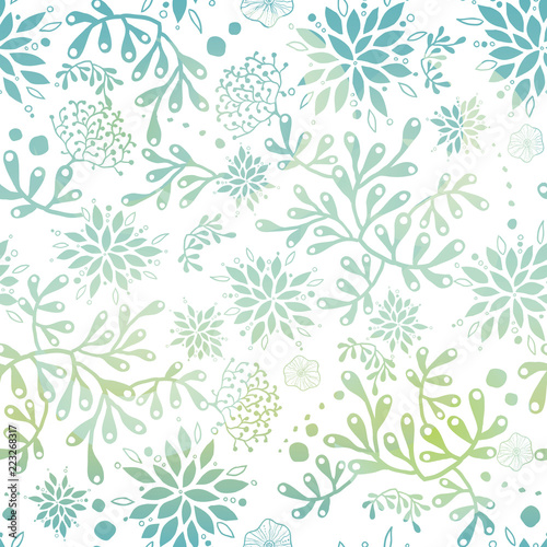 Blue green nautical seaweed seamless pattern. Great for marine inspired fabric, invitations, wallpaper, giftwrap projects.
