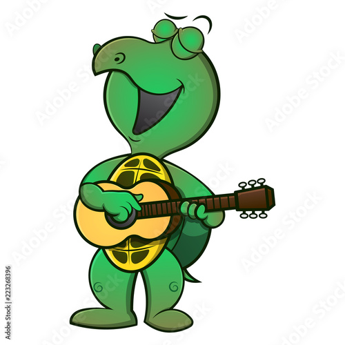 Cute Turtle playing guitars and sing Cartoon Vector