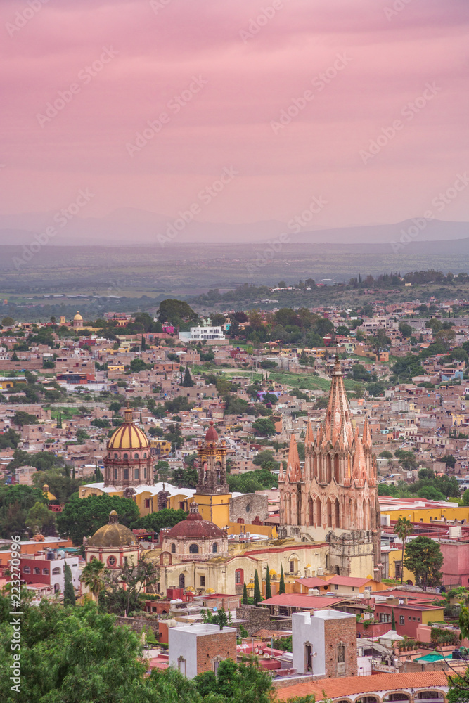 Beautiful view of San Miguel de Allende city from the tourist lookout in Guanajuato, Mexico