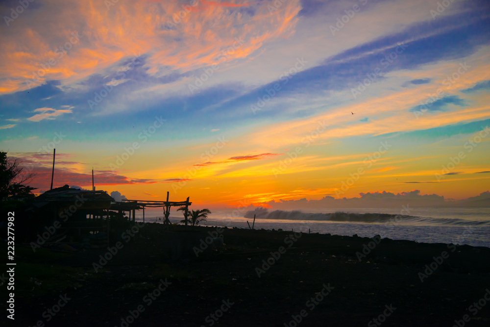 Sunrise seen from the east side of the Bali island, Indonesia. Bali is known as the beautiful ocean view with with exotic culture of Indonesia.