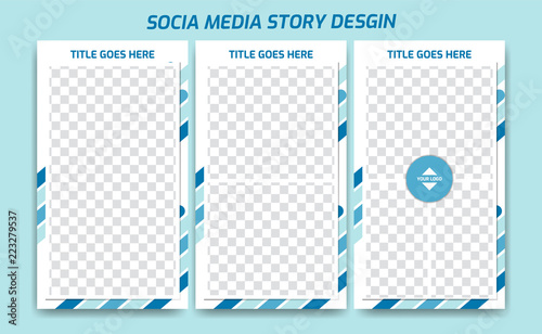 Editable Social Media Stories instagram Template Design. Diagonal stripes soft pastel blue frame for social media story photo and promotion ads