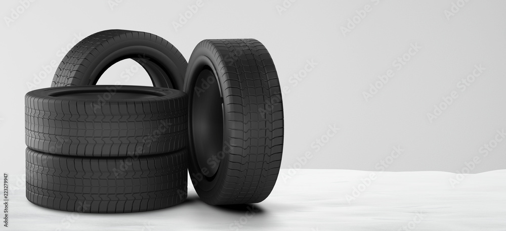 car tires winter snow 3d-illustration
