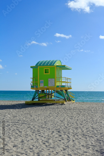 A colorful lifeguard hut in the middle of Miami beach 