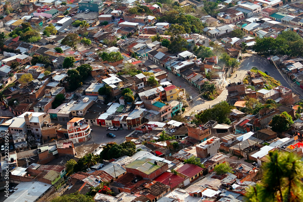 A view of a slum in the middle of Tegucigalpa, Honduras