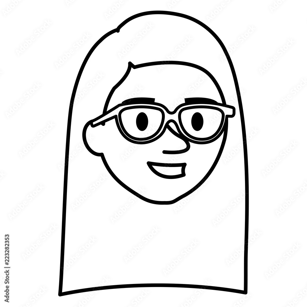 young woman head with glasses character
