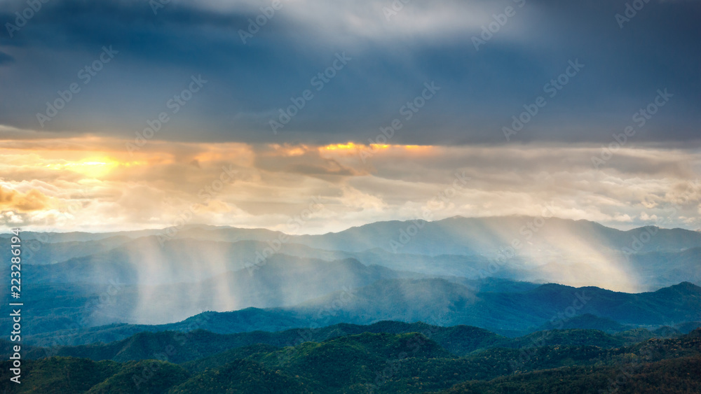 Blue Color of Mountains Layers in rainy season, Chiang mai , Thailand