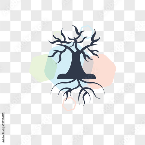 Tree and roots vector icon isolated on transparent background, Tree and roots logo design