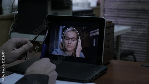 Businessman making video call to business partner using laptop, online client consultation. 4K