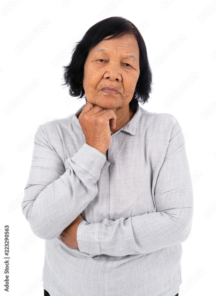 seniro woman worried and thinking isolated on white background seniro woman worried and thinking isolated on white background