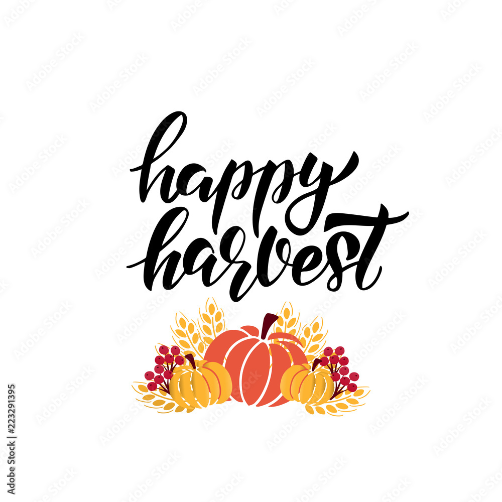 Fototapeta premium Happy harvest lettering card