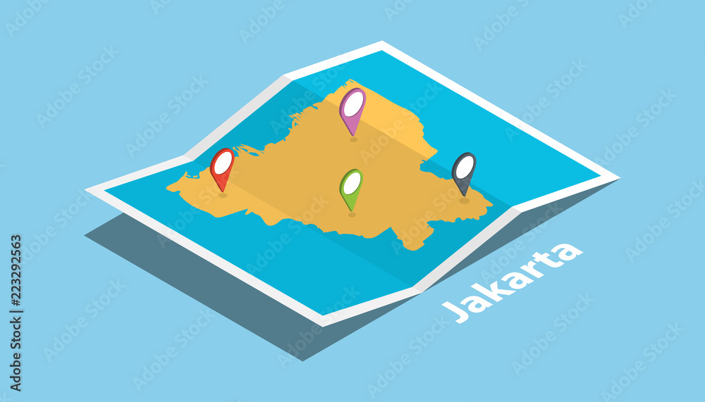 explore jakarta maps with isometric style and pin location tag on top