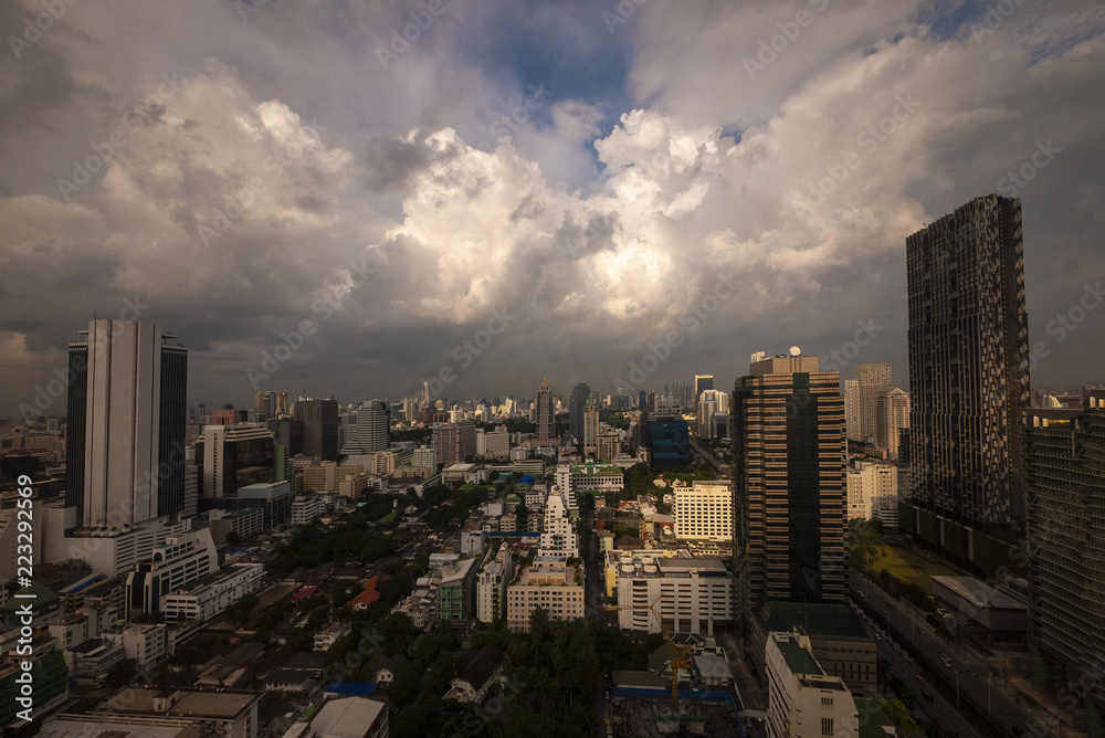 Bangkok city with heavy clouds