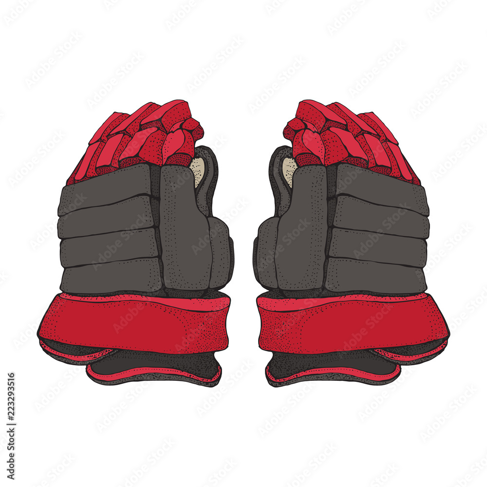 Vector hockey gloves. Isolated hockey gloves on white background. Ice hockey  sports equipment. Hand drawn Ice hockey gloves in cartoon style.. Векторный  объект Stock | Adobe Stock