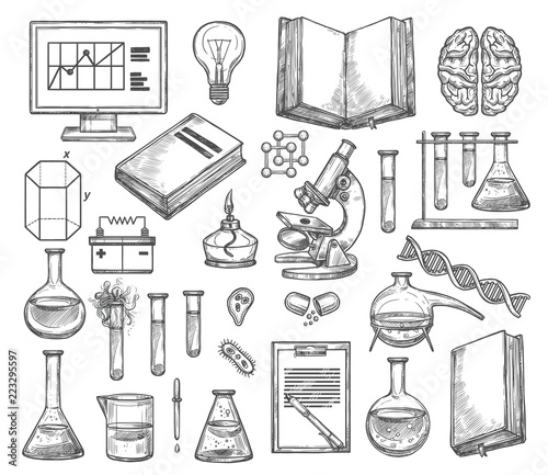 Science and research laboratory vector sketch