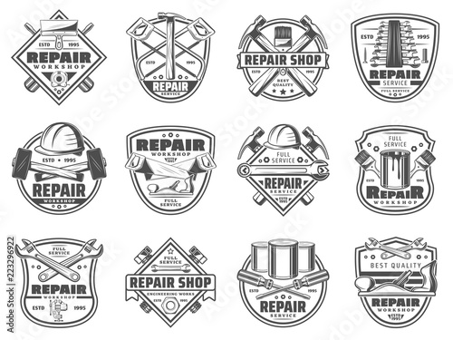 Home repair work tools and instruments icons