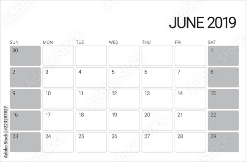 June 2019 desk calendar vector illustration