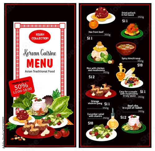 Korean cuisine menu dishes and desserts