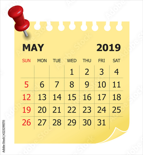 May 2019 monthly calendar vector illustration