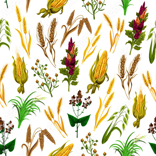 Grains and cereals vector seamless pattern