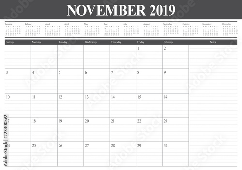 November 2019 desk calendar vector illustration