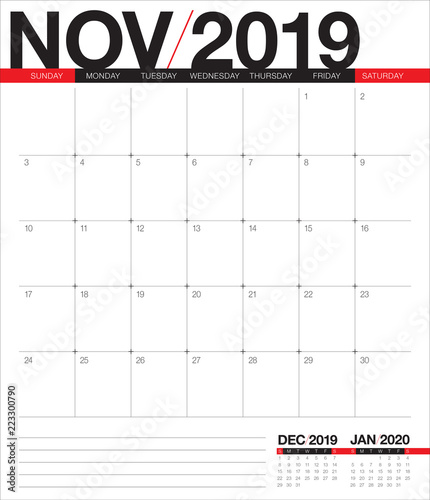 November 2019 desk calendar vector illustration