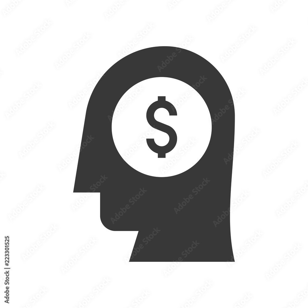 human head and money in brain, entrepreneur or investor concept icon human head and money in brain, entrepreneur or investor concept icon