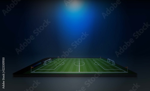 Phone on Football arena field with bright stadium lights vector design and information scoreboard. Vector illumination