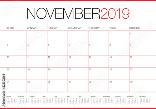 November 2019 desk calendar vector illustration