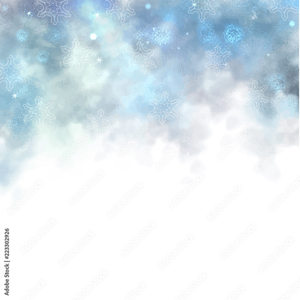 Fototapeta premium Winter blue watercolor background. Vector template. Christmas, frost. 