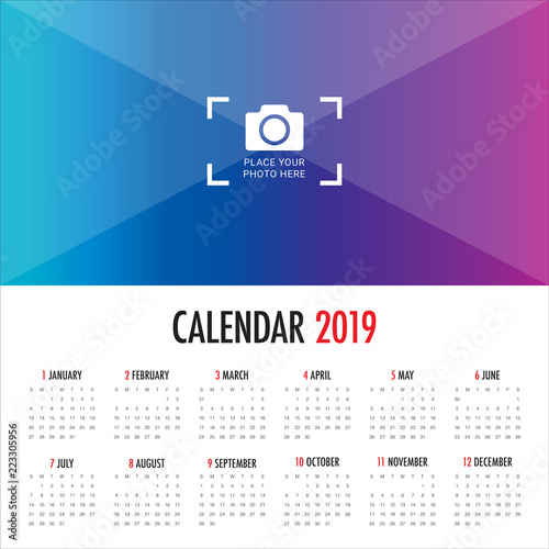 Year 2019 calendar vector design template