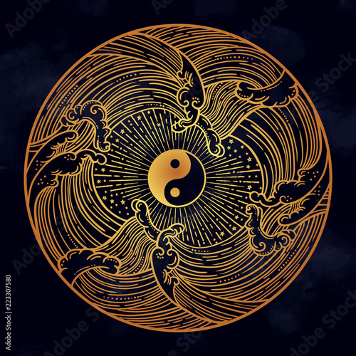 Decorative water waves with symbol.