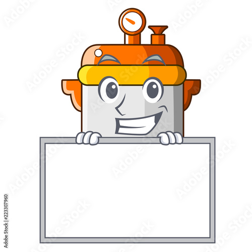 Grinning with board character cartoon modern cooker for cooking
