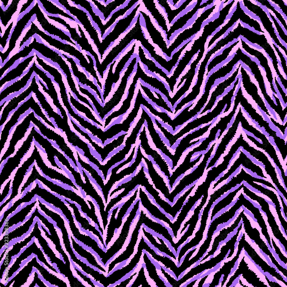 Neon purple and pink zebra fur texture seamless pattern. Exotic animal vector background. Neon purple and pink zebra fur texture seamless pattern. Exotic animal vector background.