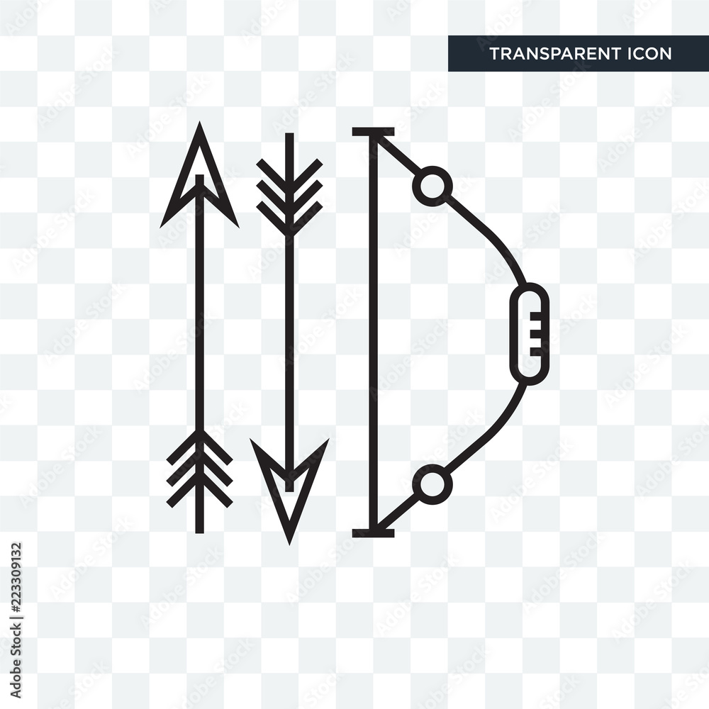 Bow and arrow vector icon isolated on transparent background, Bow and