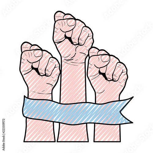 doodle people hands up opposition protest
