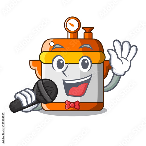 Singing electric rice cooker isolated on cartoon