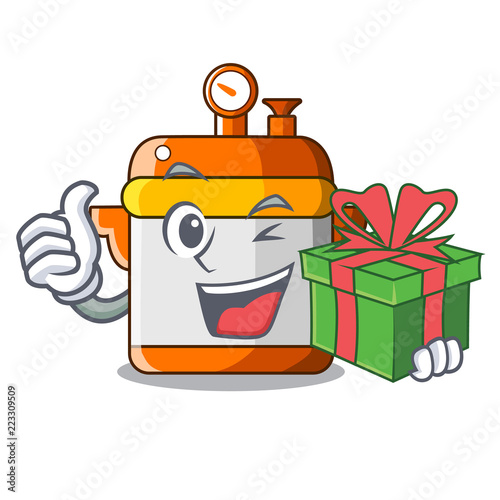 With gift electric rice cooker isolated on cartoon