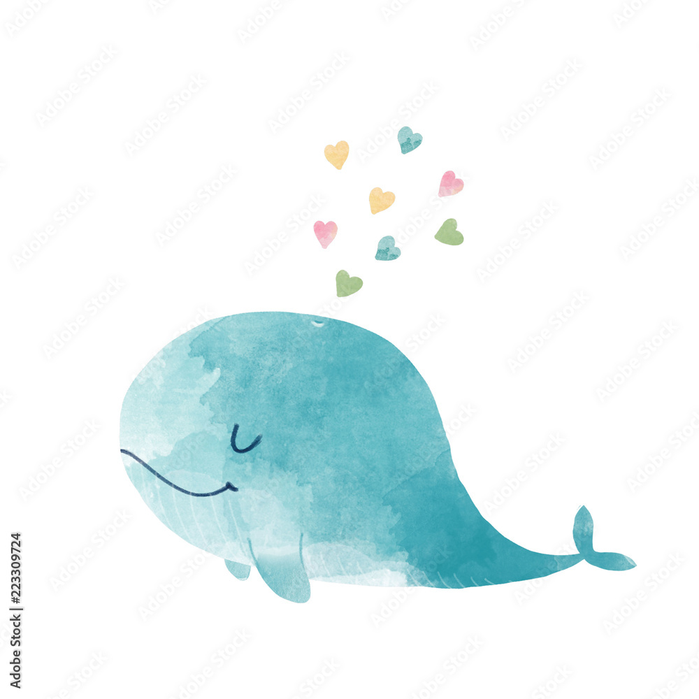Naklejka premium Akwarela ilustracja wieloryb