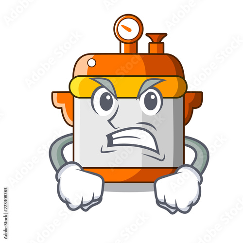 Angry electric rice cooker isolated on cartoon