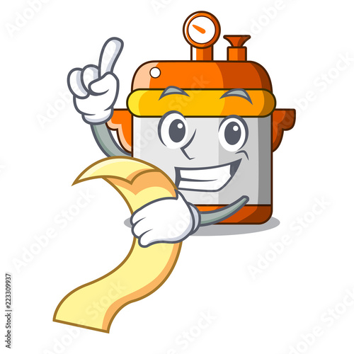 With menu electric rice cooker isolated on cartoon