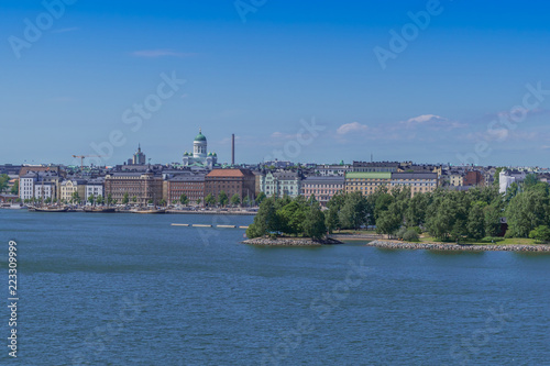 Landscape of Helsinki, Finland. View from an island over the city. Scandinavian landscape. Finnish harbour © cathyrina