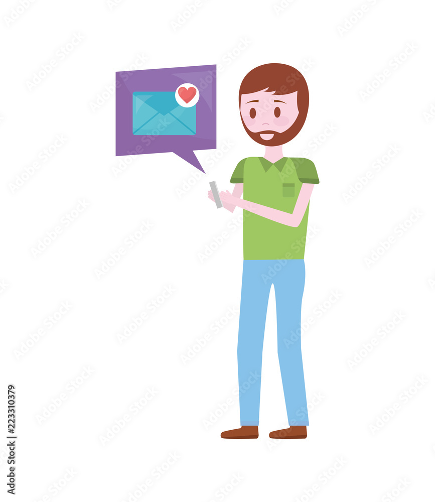 young man with smartphone and speech bubble young man with smartphone and speech bubble