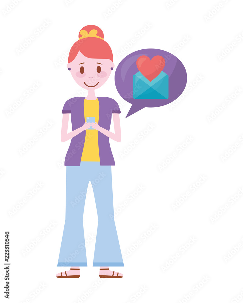 young woman with smartphone and speech bubble young woman with smartphone and speech bubble