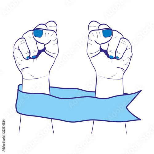 duo color people hands up oppose with ribbon