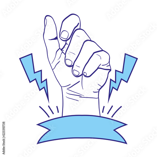 duo color person hand oppose with rays and ribbon