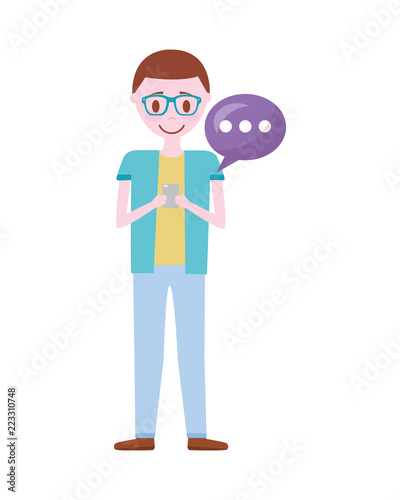 young man with smartphone and speech bubble