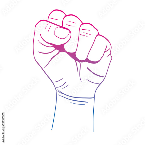 degraded line person hand up oppose protest