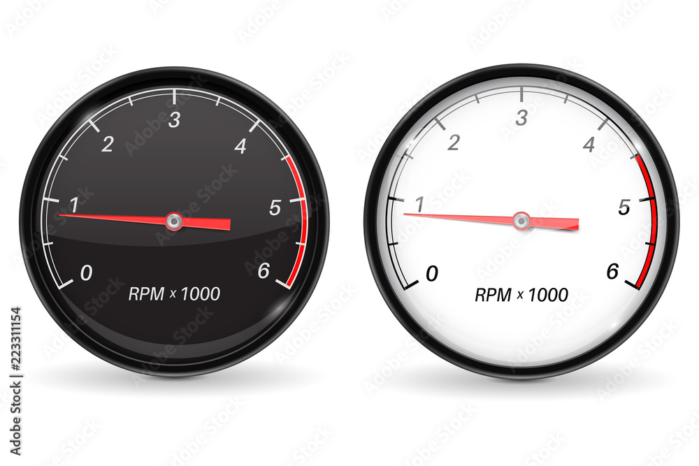 Tachometer. Black and white device with chrome frame Tachometer. Black and white device with chrome frame