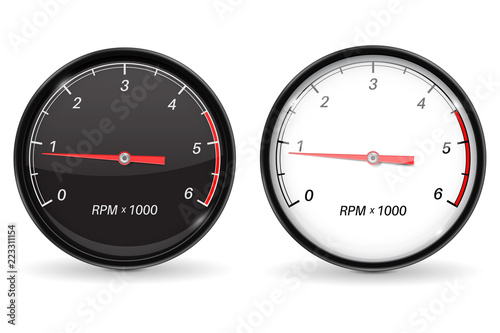 Tachometer. Black and white device with chrome frame