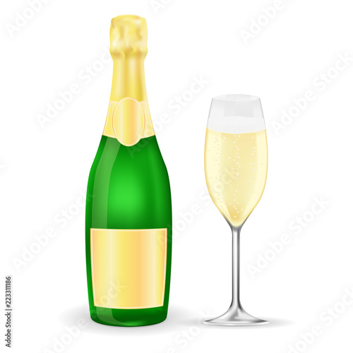 Bottle and glass of sparkling wine or champagne